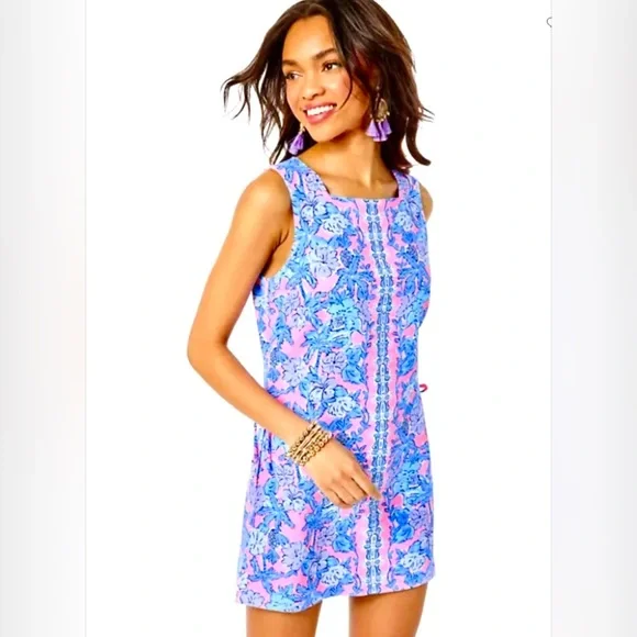 Lilly Pulitzer Donna Romper Soleil Pink Palm Paradise Side Tie Dress Sleeveless - Picture 3 of 10